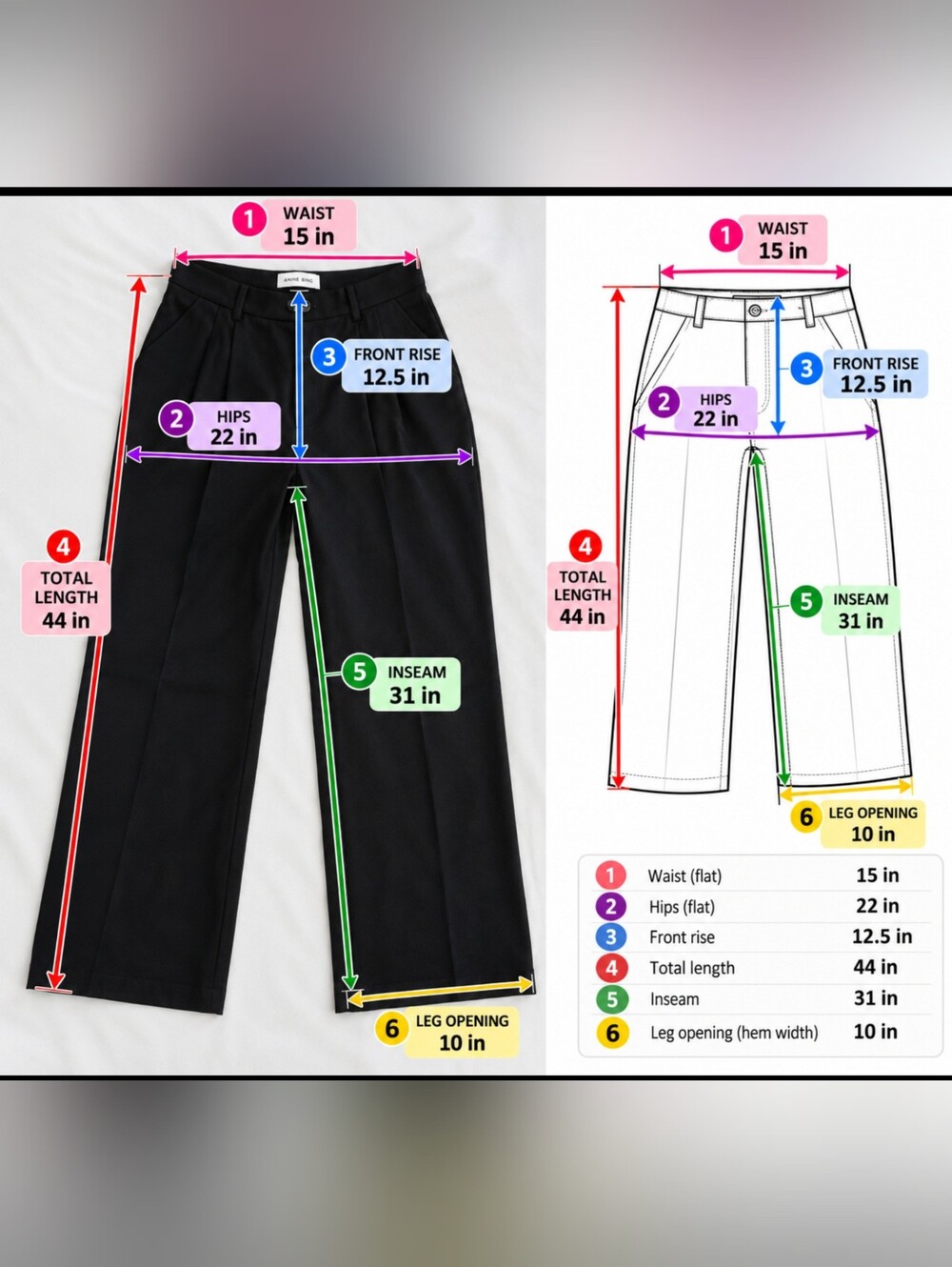 ANINE BING Black Wide Leg High Rise Pants Size 40 - Picture 16 of 16